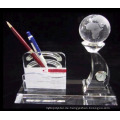 Kristall Stifthalter mit Erdmodell und Kartenhalter, Kristalluhr